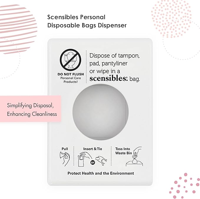 Scensibles Bathroom Dispenser for Menstrual Care Disposal - Bag Dispenser and Refill Boxes - for Tampons, Pads, Other Disposable Hygiene Products (White)