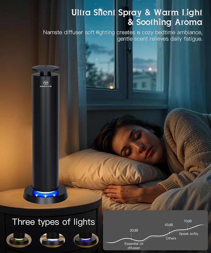 Waterless Diffuser,1800 Sq.Ft APP Control LED Light Ultra Quiet | 120ml Wireless Rechargeable Cold Air Essential Oil Diffusers, Button Control, Black Design, Modern Home & Bedroom
