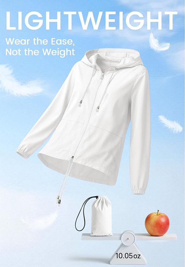 Zando Lightweight Rain Jacket Women Packable Waterproof Raincoat with Hood | Windbreaker Jacket Women, Light Raincoats for Drizzle, Rain Coats for Travel, Hiking and Commute