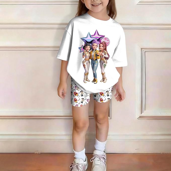 K-POP DEM0N Hunters Outfits for Girls, 2 Piece T-Shirts and Apparel Sets Birthday Gift