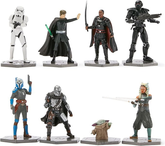 Disney Store Official Star Wars: The Mandalorian Figure Set – 8 Fully Sculpted Star Wars Figures Including The Mandalorian, Grogu, Ahsoka Tano & More in Double-Tiered Box with Scenic Backgrounds