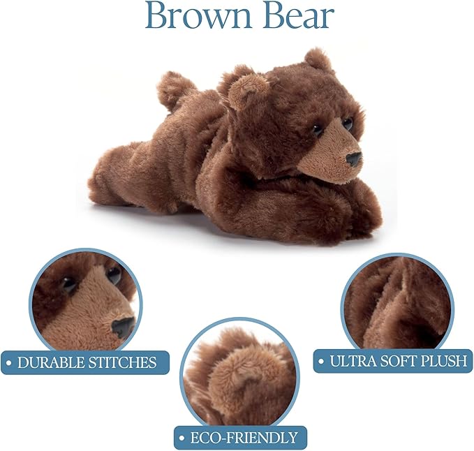 The Petting Zoo Brown Bear Stuffed Animal Plushie, Gifts for Kids, Scoopz Wildlife Animals, Bear Panda Plush Toy, 8 inches