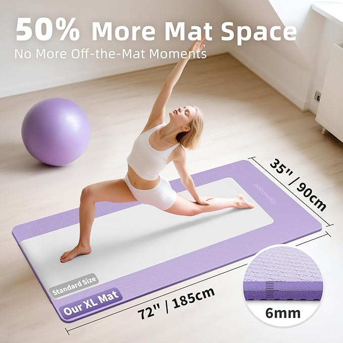 Extra Large Yoga Mat – 72"x48" or 78"x57", 1/4"–1/2" Thick Mat for Women & Men, TPE Non-Slip Pilates Mat for Home Gym, Yoga, Stretching, Meditation