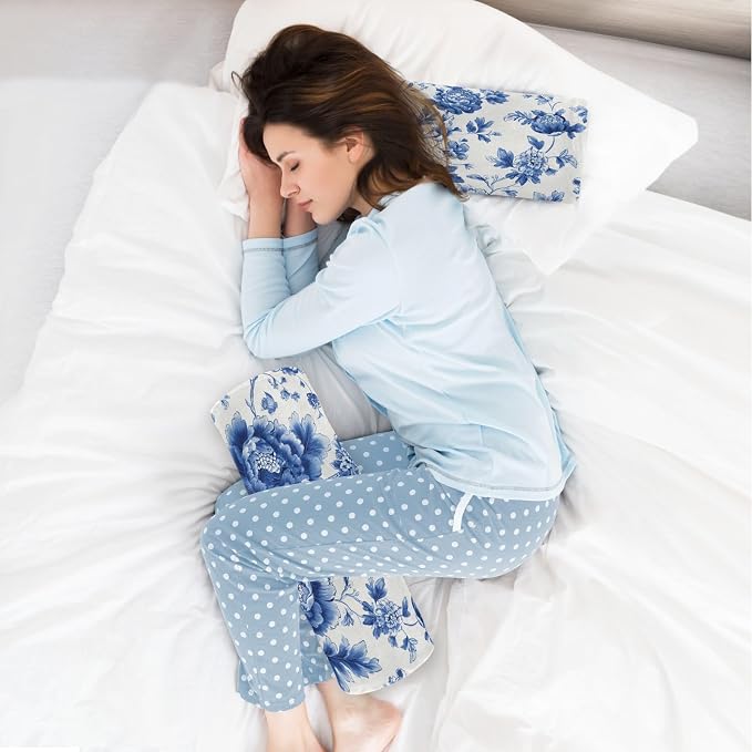 Blue and White Peony Flowers Butterfly Neck Roll Pillow Bolster Round Health Memory Foam Long Cervical Cylinder Pillows with Removable Washable Cover for Body Bed Legs Back Yoga
