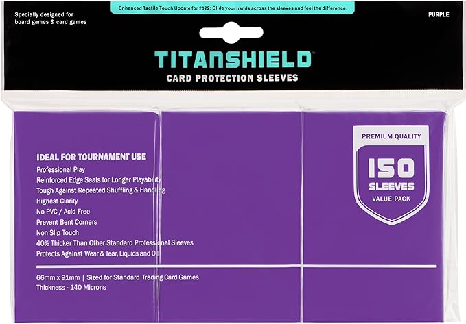 TitanShield Premium Card Sleeves | Compatible with Pokemon, One Piece, Lorcana, Flesh & Blood, & Magic The Gathering MTG | (150 Sleeves - Standard) (1, Purple, Standard | 66x91mm)