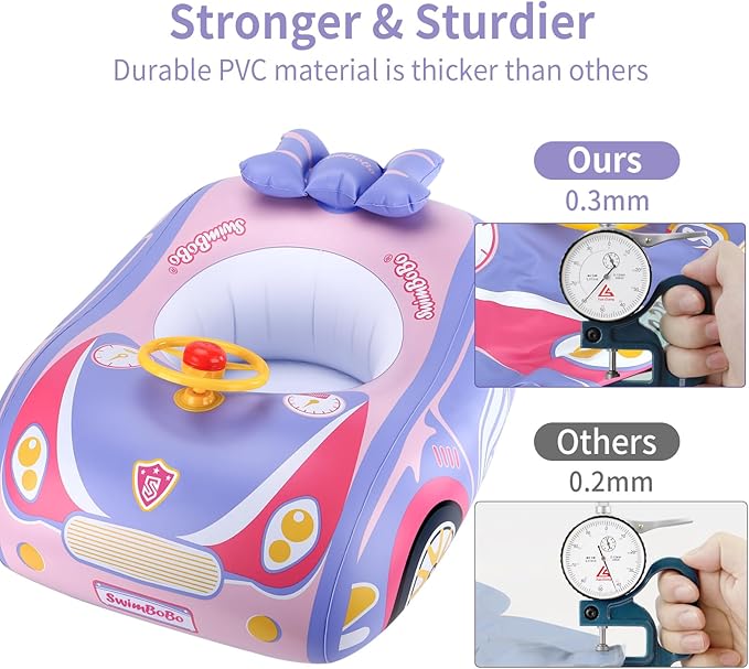 Swimbobo Toddler Pool Float Inflatable Car Baby Swim Float with Adjustable Sun Canopy and Safety Seat Pool Toys for Kids 3+ Years Old(Purple Pink Car)