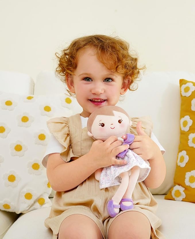 Soft Plush Baby Doll for Girls (12") - My First Baby Doll Gift for Girls, Toddlers & Infants, Machine Washable Rag Doll Toy - Purple Skirt Girl