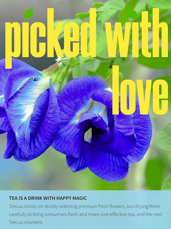 TeeLux Butterfly Pea Flower Powder, Natural Butterfly Pea Flower Tea for Blue & Purple Drinks and Food Coloring, Caffeine-Free, 7oz/200g