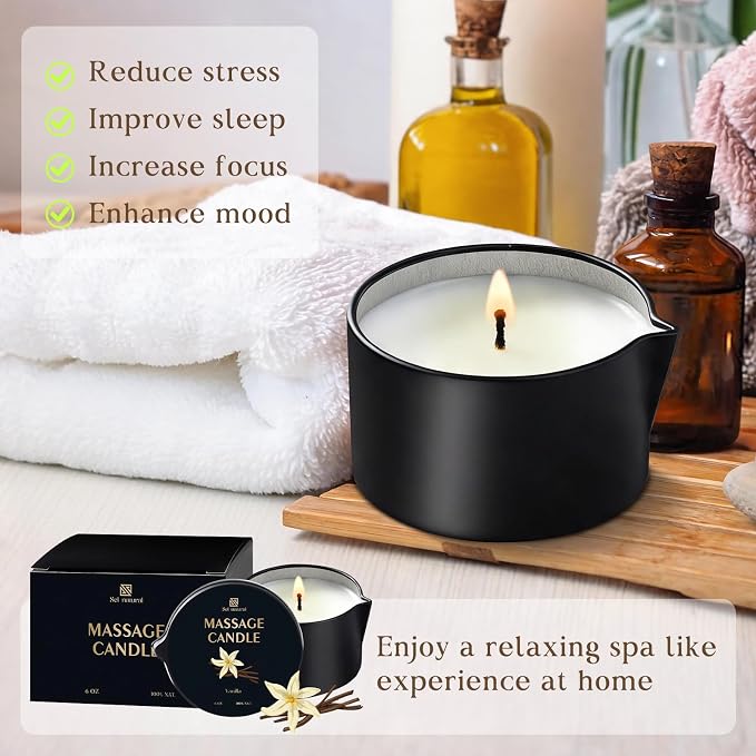 6 oz Massage Oil Candles Low Heat Massage Candle Wax Therapy Body Oil Valentines for Spa, Relaxation, Couples Gifts, or Self-Care