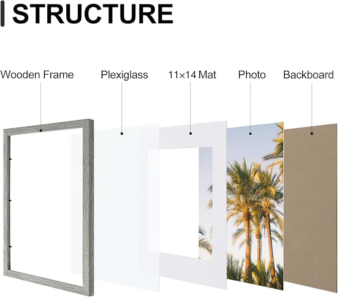 Vittanly 12x16 Picture Frames Set of 9 for Wall Mounting, Grey | Display Pictures 11x14 with Mat or 12x16 without Mat, Engineered Wood with Shatter Resistant Plexiglass, Gallery Photo Frames