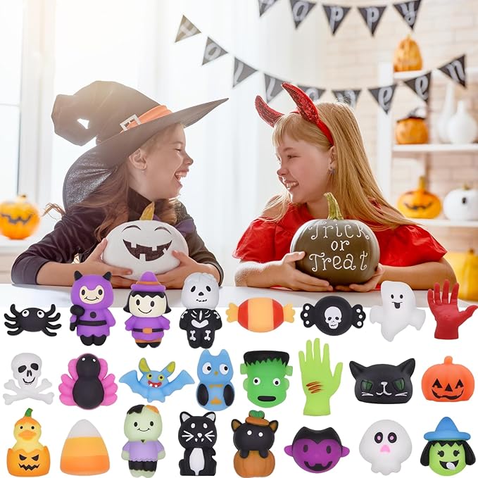 24 PCS Halloween Mochi Squishy Toys Squishies Halloween Toys for Kids Girls Boys Party Favors Halloween Party Favors Treat Bags Gifts