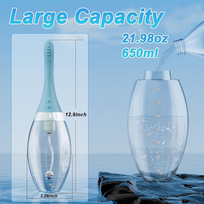 Anal Douche Swing Cleaning Enema Bulb, Anti Backflow Enemas for Men Women Colon Cleanse with Adjustable Nozzles, Remote Control Reusable Cleaner 7 Swing Modes and 7 Spray Holes, 21.98 oz with Lube