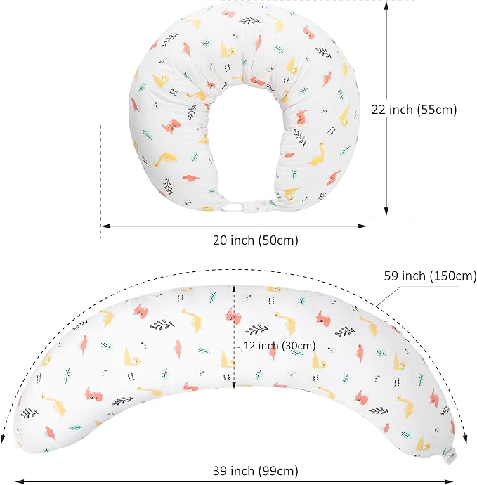 BYRIVER C Shaped Pregnancy Pillow with Cover, Knee Pillow for Side Sleeper Knees Legs Hips Pain, Leg Pillow Elevation for Lower Back Pain, Versatile Small Body Pillow for Sleeping(Dino)