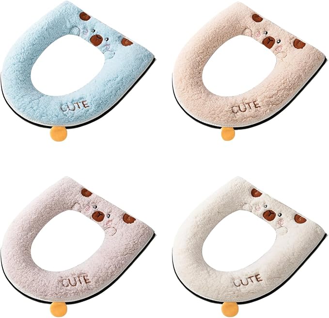 Cartoon Toilet Seat Cover, Plush Warm Soft Easy Installation Easy Winter Toilet Seat Cover for Home Bathroom