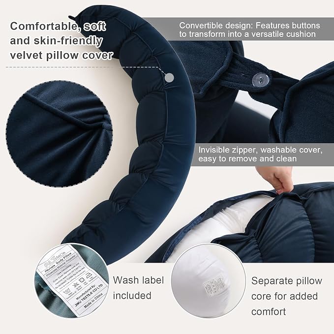 Peallow(Pat. Pend) – Long Round Body Pillow for Adults, Bolster Pillow for Sleeping, Soft and Supportive Pillow for Sleeping & Lumbar Support (Teal Blue,59")