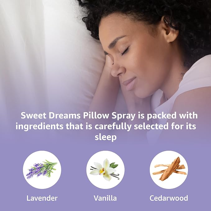 Sweet Dreams Sleep Pillow Spray Lavender Vanilla Cedarwood Essential Oil Aromatherapy Mist Calming Stress Relief Bedtime Shower Spray Self Care Gift