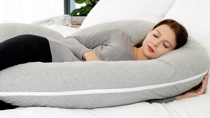 INSEN Pregnancy Pillow for Sleeping, Maternity Pillow with Jersey Cotton Cover,C Shaped Body Pillow for Pregnant (Natural Gray)