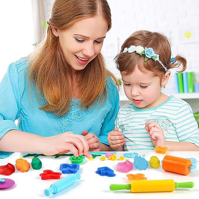 Dough Tools 47 PCS Dough Play Tools Set for Kids, Plastic Alphabet Numbers Cutters, Rollers, Rolling Pins