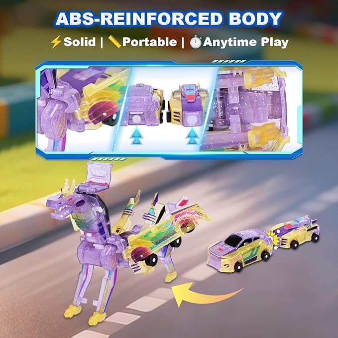 Transforming Dinosaur Toys, 2 in 1 Magnetic Cars Collision Transform into Dino Toys, for Boys Girls Toy Age 4-6, Christmas Birthday Gift (Yellow)