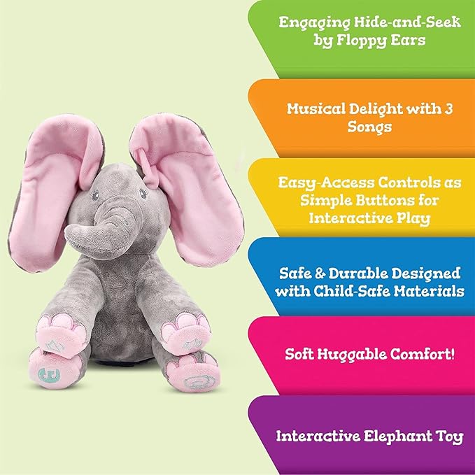 Dimple Kaia Elephant Stuffed Animal Toy - Animated Plush Pink Singing Elephant, Interactive Musical Peek-a-Boo for Babies, Kids, for Toddlers, Ages 0 and Up(Battery Included)