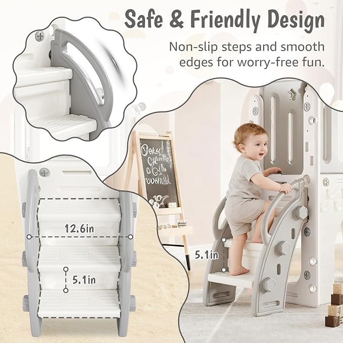 8-in-1 Toddler Slide Playground Set for Indoor & Outdoor Fun – Includes Climber, Basketball Hoop, Telescope, Tunnel, and Storage Space for Kids – Perfect for Backyard & Courtyard Activities