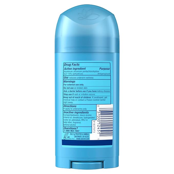 Secret Antiperspirant and Deodorant for Women, 24hr Sweat & Odor Protection, PH Balanced Protection, Gentle on Skin, Wide Solid, Powder Fresh Scent, 2.7 oz (Pack of 3)