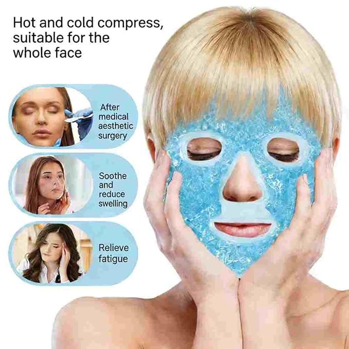 Cold Face Eye Mask Ice Pack Reduce Facial Puff, Dark Circles, Gel Beads Hot Heat Cold Compress Pack, Face SPA for Woman Sleeping, Pressure, Headaches (Blue)