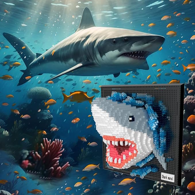 BDYDT Wall Art Shark Building Blocks Set; A Wall Decor Set for Adults Who Love Creative Hobbies(2166 Pieces) Toys Gifts for Kid and Adult