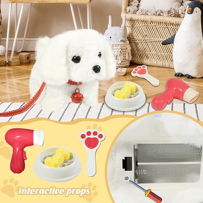 Plush Toys Walking Dog Toys That Can Walk, Bark and Wag Tail,Interactive Electronic Pet Toys Puppy with Leash,Easter Christmas Birthday Gift for Toddlers Kids