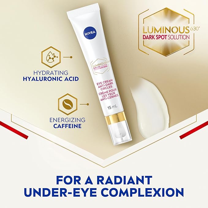NIVEA LUMINOUS630 Dark Spot Solution Anti-Dark Circles Eye Cream for Visible dark circles and under-eye puffiness | With hyaluronic acid | For all skin types | Dermatologist-tested, 15mL
