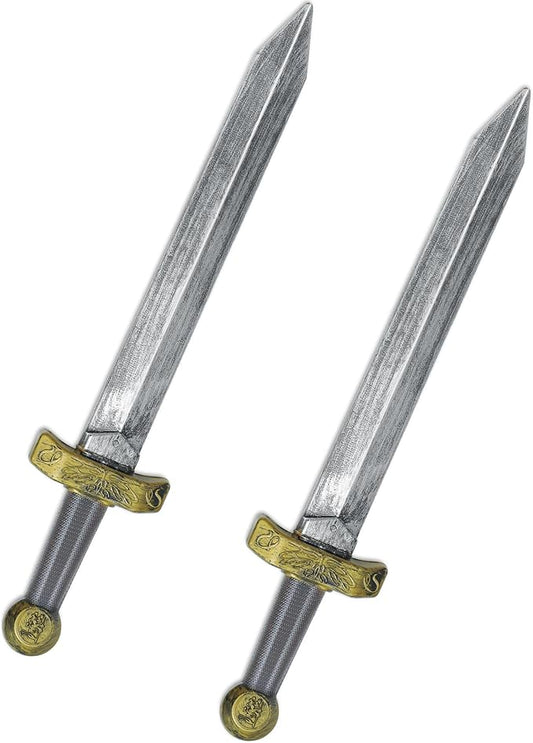 2pcs Toy Sword,18.9" Plastic Roman Sword for Kids Boys Role-Play Accessory,Medieval Knight Toy,Halloween Cosplay,Props Silver
