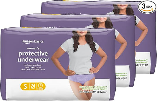 Amazon Basics Incontinence Underwear for Women, Disposable, Postpartum, Maximum Absorbency, Bladder Leak Protection, Odor Control, Comfortable Fit, Small, Lavender, 72 Count (3 Packs of 24)