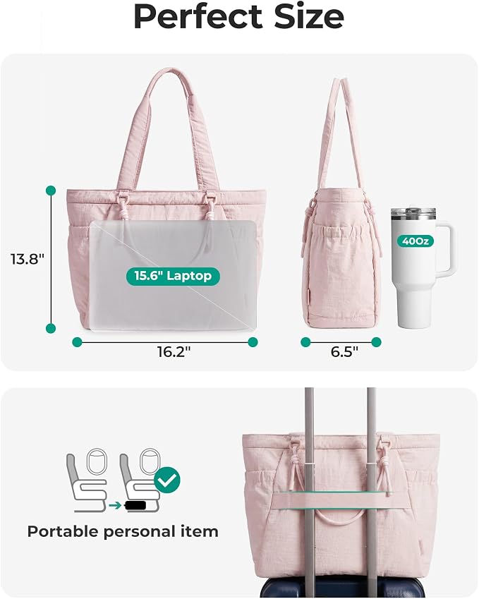 BAGSMART Yoga Pilates Tote Bag for Women with Knotted Handle, Gym Bag | 23L lightweight & waterproof shoulder sling bag, gym bag with yoga mat holder, for 15.6'' Laptop, ideal for work travel