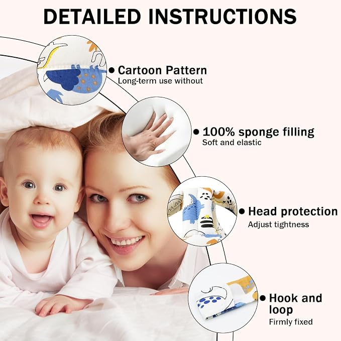Baby Head Protector Baby Helmet for Crawling Walking, No Bumps Safety Head Adjustable Protective Cap for Walking, Playing - Blue Dinosaur