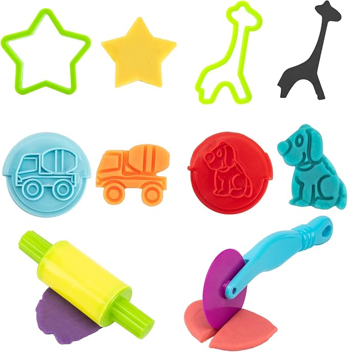 Dough Tools for Kids, 46Pcs Dough Toys Include Play Food Molds - Cupcakes, Ice Cream, Noodle, Play Bulk Pack with Roller, Cutters, Scissor, DoughMat and Storage Bag Gifts (Tools)