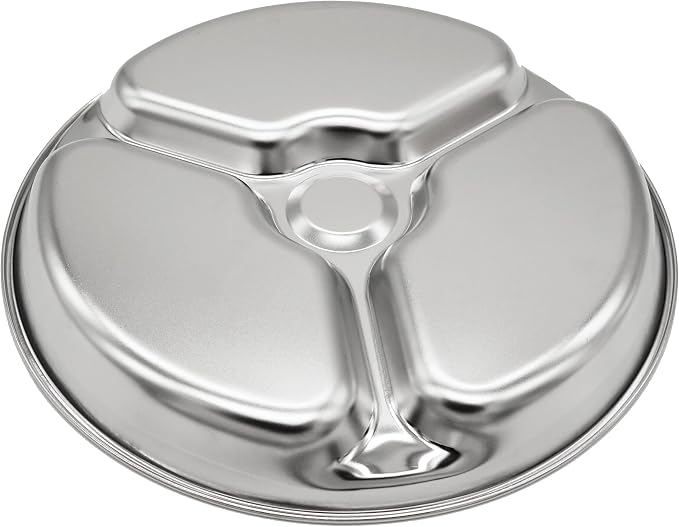 Korean Stainless Steel Non-Toxic Divided Plates for Toddlers & Kids 2-Pack | Premium 304 electro-polished stainless steel with no black residue. BPA-free 8" food tray for babies school & daycare