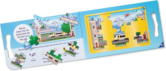 Melissa & Doug Take-Along Magnetic Jigsaw Puzzle Set – Vehicles (2 x 15 Piece) Travel Activity Toy for Preschoolers and Kids Ages 3+