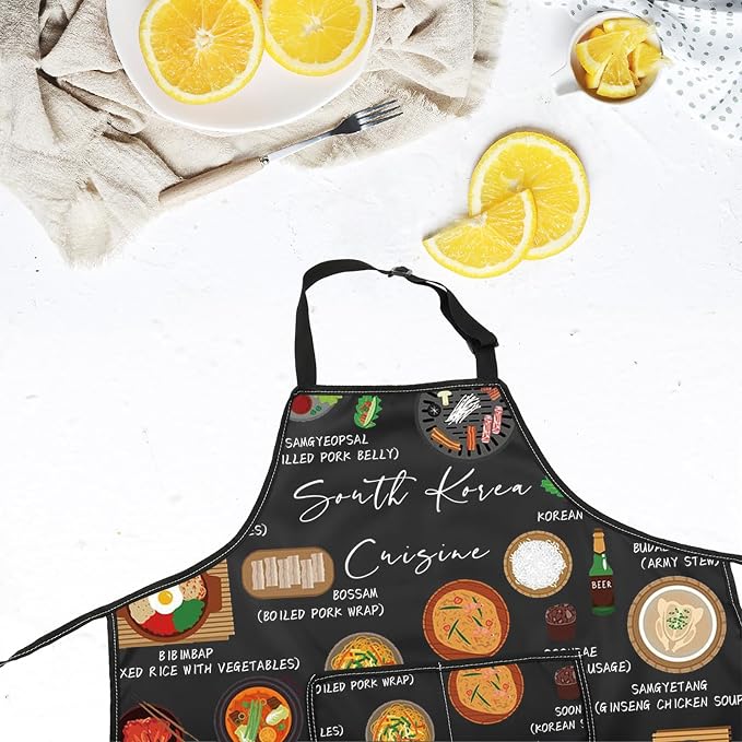 VAMSII South Korea Lover Gift South Korea Cuisine Apron With Pockets South Korea Food Lover Gift South Korea Merch