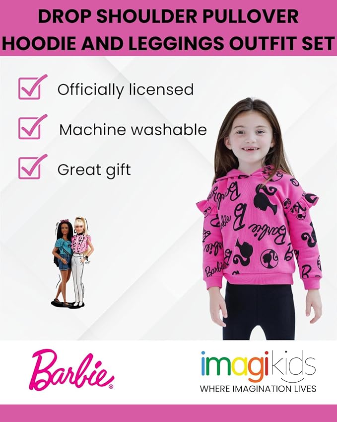 Barbie Girls Fleece Hoodie and Leggings Outfit Set Toddler to Big Kid Sizes (2T - 18-20)