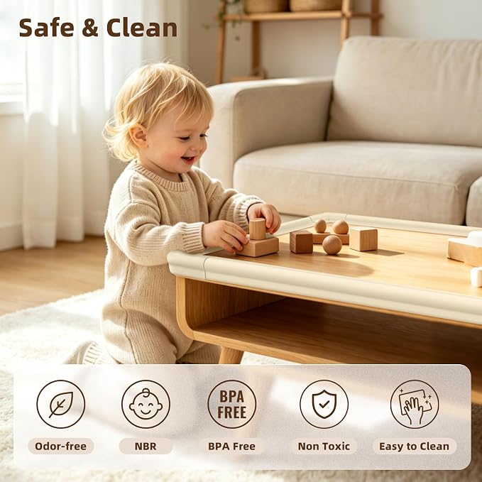Edge Protectors, Baby Proof Corners and Edges Safety Bumpers Desk Edge Cushion, 13 ft with 8 Pcs Foam Corner Protectors for Table, Fireplace, Cabinet, Stair, Furniture, Off White