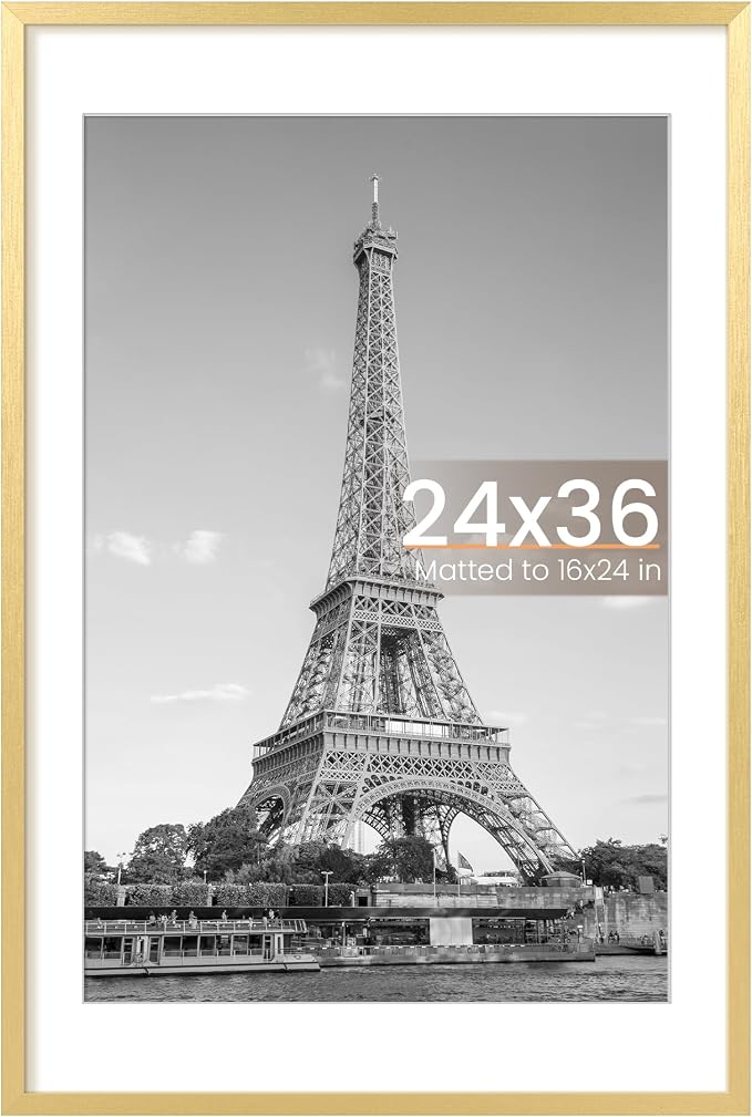 upsimples 24x36 Poster Frame, Display Pictures 20x30 with Mat or 24x36 Without Mat, Wall Hanging Picture Frame, Gold, 1 Pack