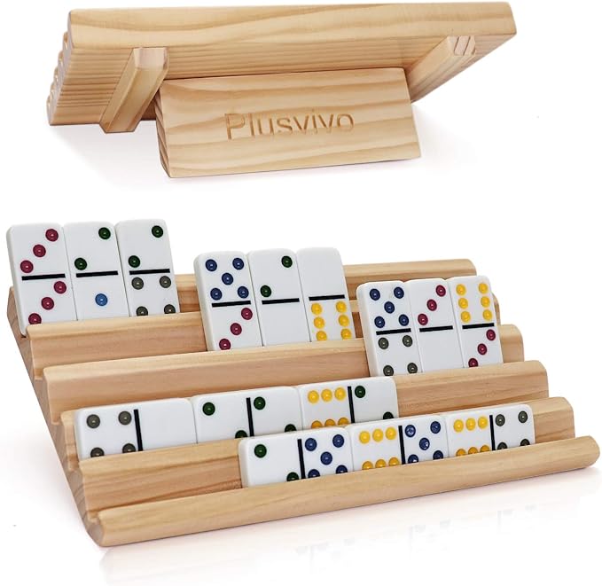 Domino Racks Set of 2, Wooden Domino Trays Holders Organizer for Mexican Train and Other Dominoes Games 10 x 5.5 x 0.79 Inches - Dominoes NOT Included