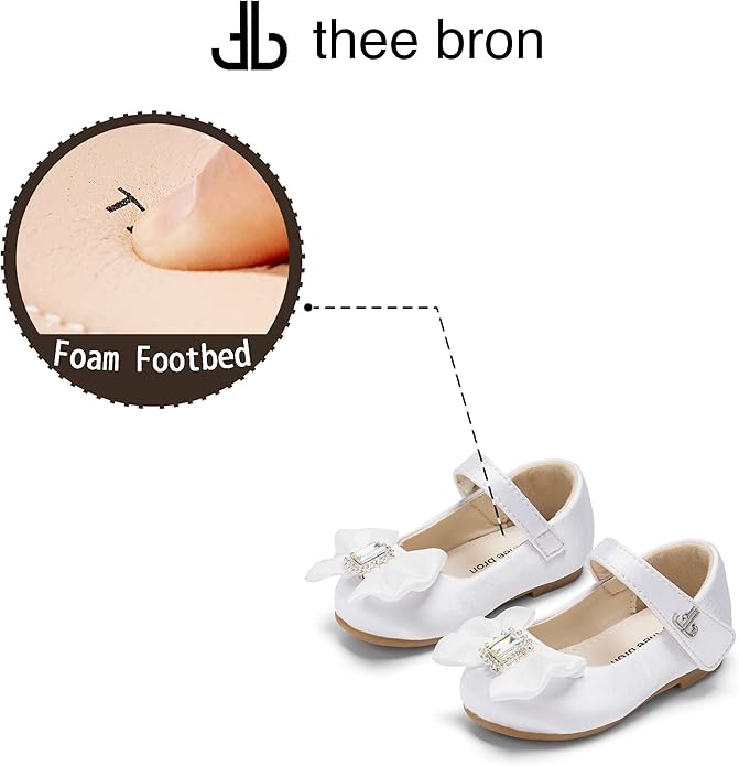 THEE BRON Mary Jane Ballet Flats - Girls' Dress Shoes with Hook & Loop Closure