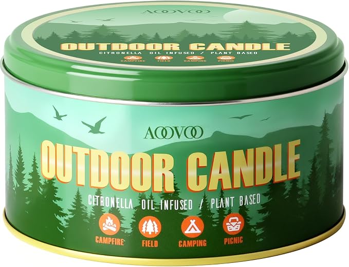 AOOVOO Citronella Candles Outdoor - 3 Wick 12oz Large Camping Candle, Natural Essential Oil Soy Wax Non Toxic, Strong Scented Candles for Outside Backyard Garden Picnic