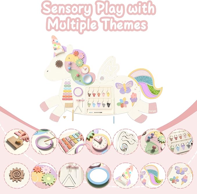 Asweets Unicorn Activity Wall Busy Board Panels, Montessori Sensory Toys, Toddler Learning Activity Center, Perfect for Toddler Playroom & Children's Daycare, White