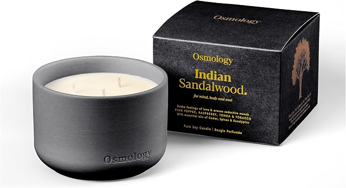 Indian Sandalwood Aromatherapy Candle – Sandalwood, Raspberry & Tobacco Scented Candle, Plant-Based Wax, 15.8 oz, 60 Hour Burn Time, Warm & Woody Candle