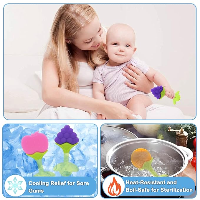 Baby Teething Toys, 10 Pack Fruit Teethers for Babies, Frozen Teething Toys for Babies, BPA-Free Silicone Teethers for Babies, Teethers Bulk, Natural Organic, Perfect Baby Gift, Soft & Textured