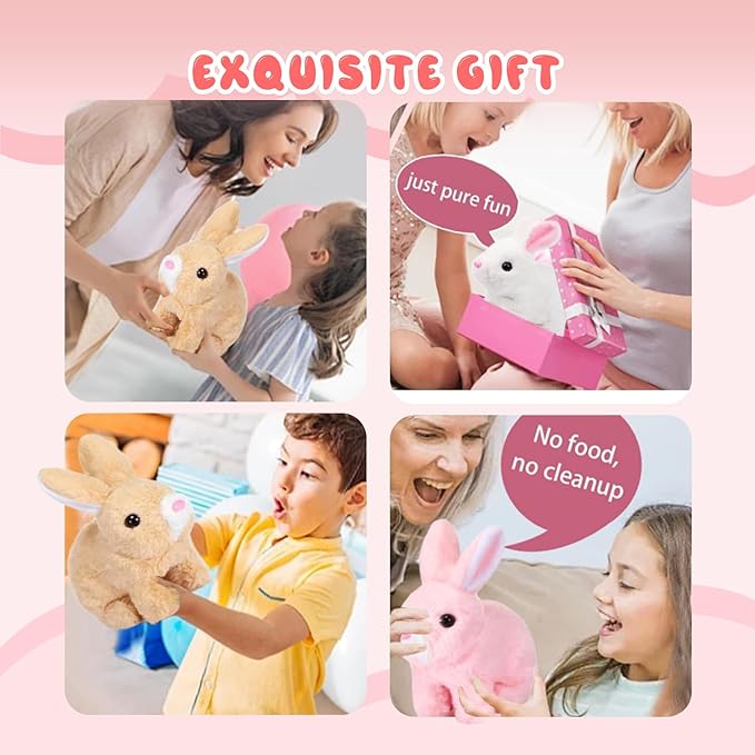 Interactive Hopping Bunny Plush Toy – Walking Stuffed Bunny with Sounds, Wiggling Ears, and Twitching Nose and Educational Toy for Kids
