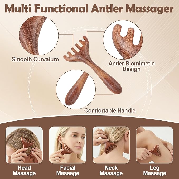 WOVTE 3 Pcs Wooden Head Scalp Massager Comb, Sandalwood Scalp Massager for Hair Growth, Wood Wide Tooth Loc Comb Gua Sha Tool for Women Men, with Gifts Bag
