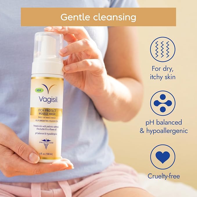 Vagisil Itch Protect Mousse Wash for Daily Use to Help Break the Cycle of Itch, pH Balanced, Hypoallergenic, 6 fl oz